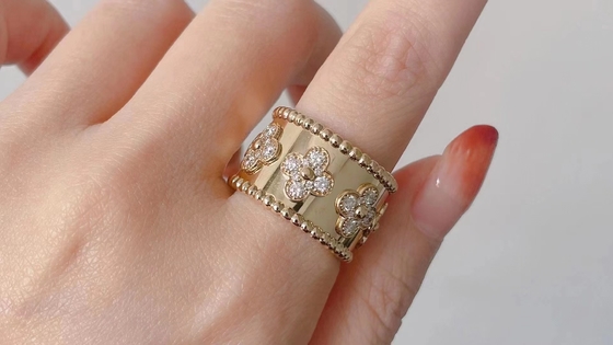 Custom Van Cleef 18K Rose Gold Diamond Jewelry Perlee Clovers Ring Small Model