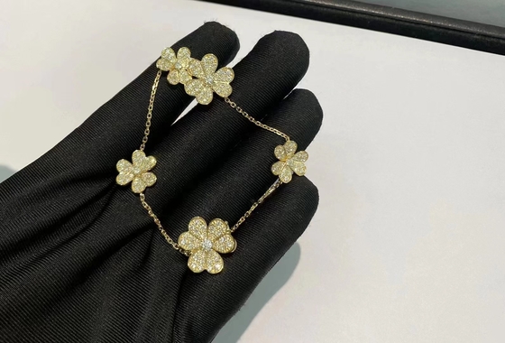 18K Gold Luxury Diamond Jewelry Custom Brand VCA Frivole Bracelet 5 Flowers