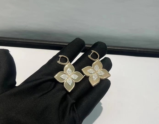 18k Gold Four Leaf Clover Earrings High End Custom Diamond Earrings
