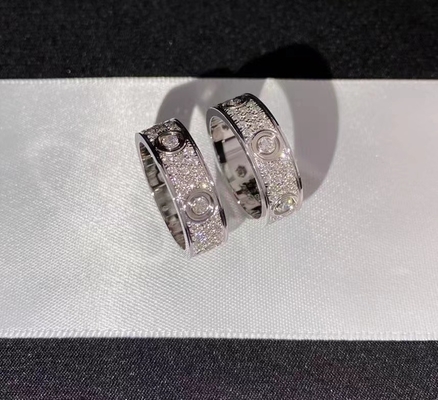 Customized Cartier Love Ring 18k White Gold Pave Diamonds Luxury Jewelry