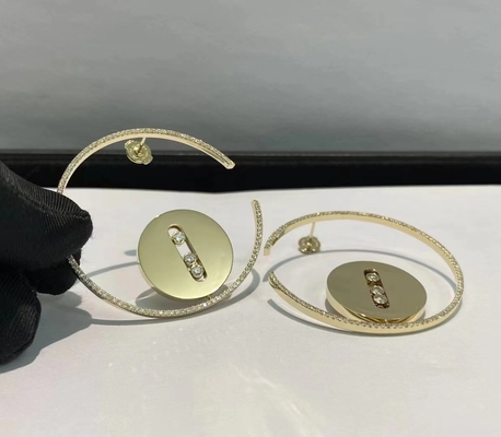 High End 18K Rose Gold Diamond Earrings Round Cut AU750 Gold Lucky Move Earrings