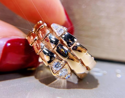 Two Coil Bulgari Serpenti Viper Ring Pave Diamonds 18 Karat Gold Ring