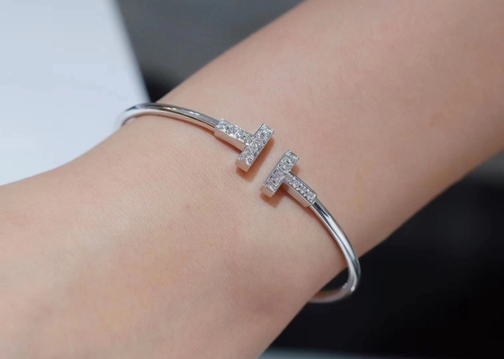 18k White Gold Tiffany T Diamond Wire Bracelet 0.24ct Diamond Jewelry