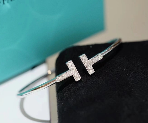 18k White Gold Tiffany T Diamond Wire Bracelet 0.24ct Diamond Jewelry