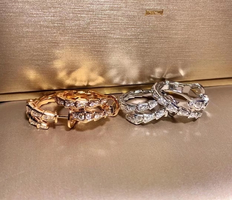 Slim 18k Gold Bvlgari Serpenti Viper Earrings Full Pave Diamonds Luxury Diamond Jewelry