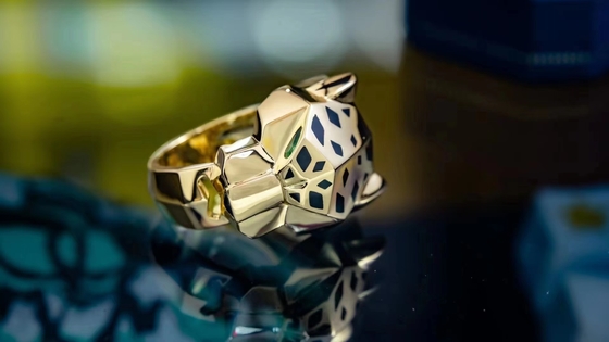 Solid 18k Yellow Gold Ring Tsavorite Garnets Onyx Cartier Panther Ring