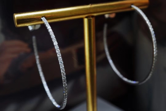 High End 80mm 18K Gold Diamond Earrings Luxury 1.0ct White Gold Diamond Hoop Earrings
