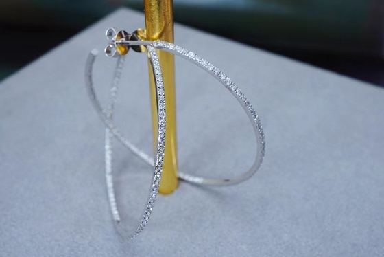 High End 80mm 18K Gold Diamond Earrings Luxury 1.0ct White Gold Diamond Hoop Earrings