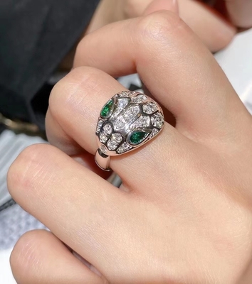 Custom  Serpenti Ring Solid 18KT White Gold Set With Emerald Eyes Full Pave Diamons