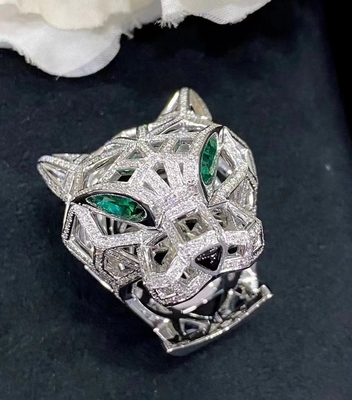 1pcs 18k White Gold Diamond Ring VVS Diamond Panther Brand Ring