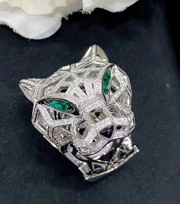 1pcs 18k White Gold Diamond Ring VVS Diamond Panther Cartier Ring