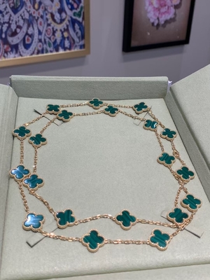 Luxury 18K Gold VCA Necklace With Genuine Malachite Gemstone Unique Craftsmanship