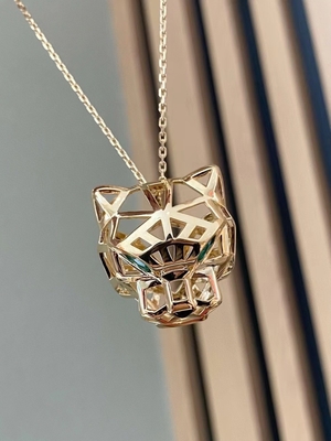 Custom 18K Jewelry 18K Yellow Gold Brand Tiger Pendant With Emerald Eyes