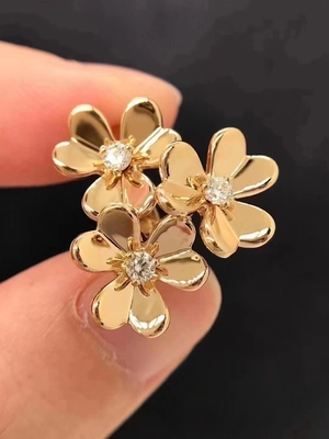 Jewelry Real 18k Gold Diamonds Custom Brand Beaded Clover Earrings