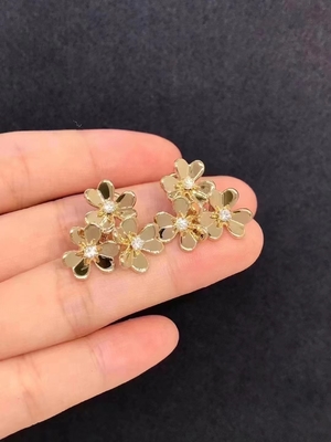 Jewelry Real 18k Gold Diamonds Custom Brand Beaded Clover Earrings
