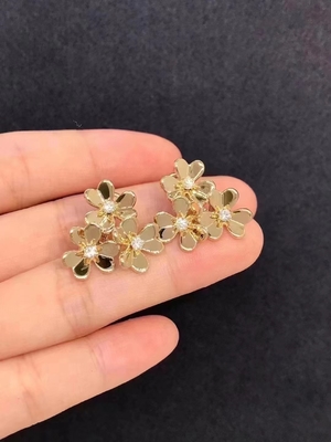 Jewelry Real 18k Gold Diamonds Van Cleef Beaded Clover Earrings