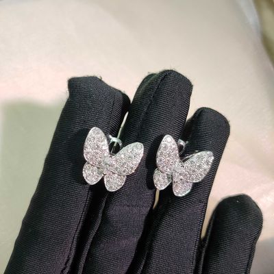 Modern Style 18K White Gold Customized Two Butterfly Earrings with Diamond Gemstone and Floral