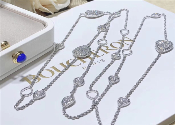 13 Paved Motifs 18K White Gold Diamond Necklace For Wedding Anniversary