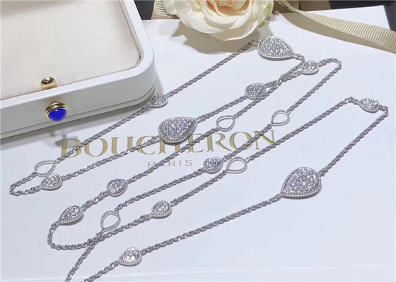13 Paved Motifs 18K White Gold Diamond Necklace For Wedding Anniversary
