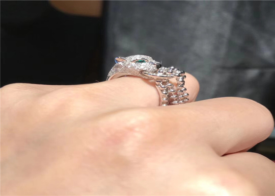 18K White Gold Panthere De Cartier Ring With Exquisite Leopard Head Design
