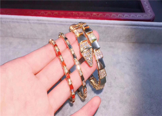 Customizable 18K Gold Diamond Bracelet , Charming Bulgari Serpenti Bangle