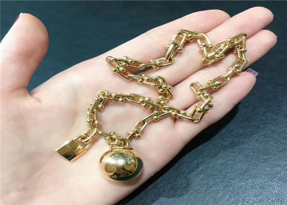 Tiffany Hardwear 18K Gold Diamond Bracelet With Unisex Ball And Chain Design