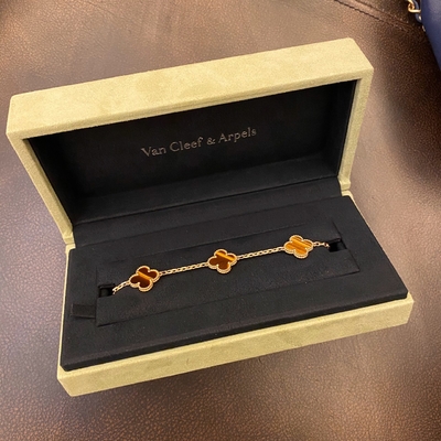 Yellow Gold Van Cleef & Arpels Vintage Alhambra Bracelet 5 Motifs With Tiger'S Eye Stone