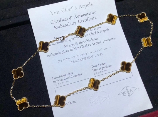 Exquisite Van Cleef Jewelry , Genuine 18K Gold Vintage Alhambra Long Necklace