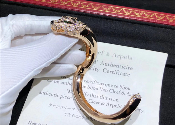 Rose Gold Diamond Panthère De Cartier Bracelet With Onyx And Emeralds
