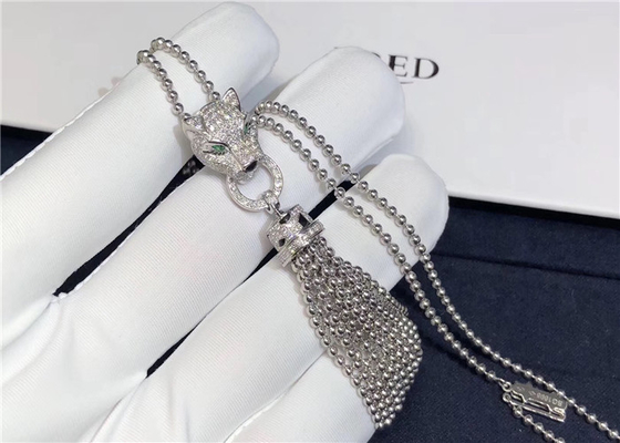 Genuine 18K White Gold Panthere De Cartier Necklace With 176 Brilliant Cut Diamonds