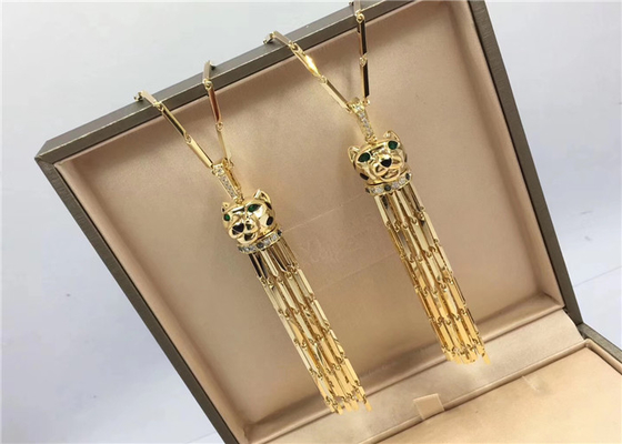 Handmade Brand Jewelry , 18K Yellow Gold Panthrre De Long Tassel Necklace