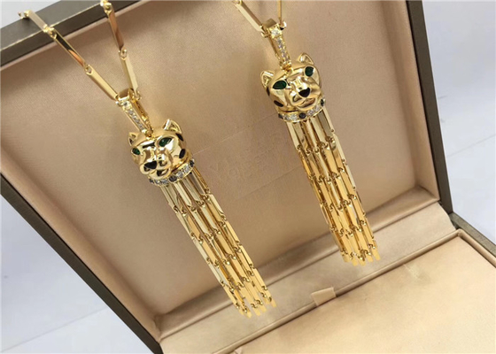 Handmade Brand Jewelry , 18K Yellow Gold Panthrre De Long Tassel Necklace