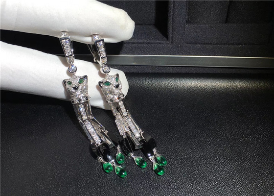 18K White Gold Cartier Jewelry , Panthere De Cartier Earrings With 10 Emeralds
