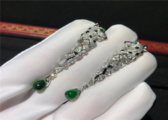 Inspired Panthere De Brand Earrings 18K White Gold Made With Diamonds And Emeralds