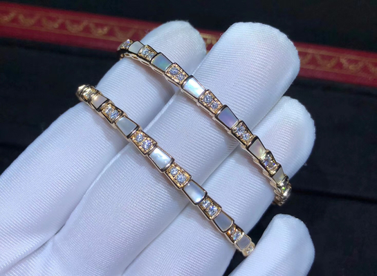  Serpenti 18K Gold Diamond Bracelet With White Mother Of Pearl