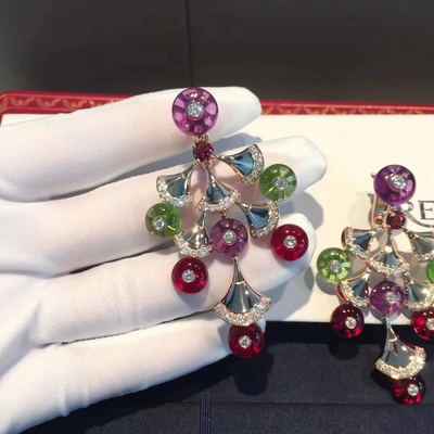 charming 18K Gold Diamond Earrings ,  Divas Dream Earrings With Colored Stones