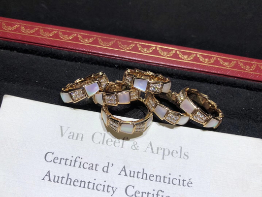Charming 18K Gold Diamond Ring ,  Serpenti Viper Ring With Mother Of Pearl  luxury jewelry handmade