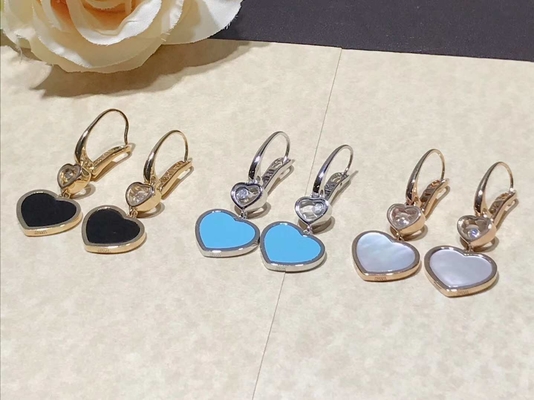 18K Gold Chopard Jewelry , Chopard Happy Diamond Heart Earrings With Gems