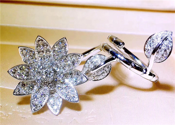 Inspired Van Cleef And Arpels Diamond Ring Lotus Design In 18K White Gold