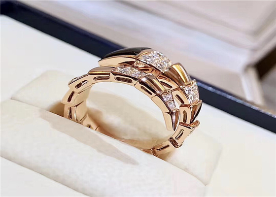 Handmade 18K Gold Diamond Jewelry Bulgari / Bulgari Snake Ring With Black Onyx
