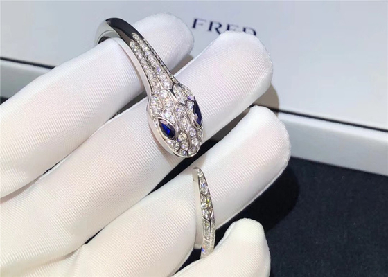 Charming 18K Gold Diamond Jewelry , BVL Serpenti Bangle Bracelet With Blue Sapphire Eyes