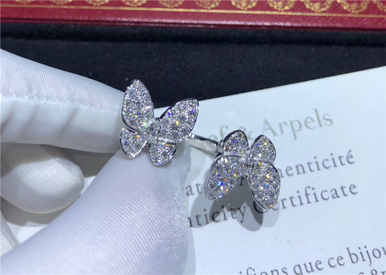 18K White Gold Van Cleef And Arpels Butterfly Ring With 70 Diamonds