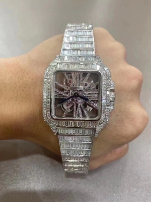 925 Silver Iced Out Watch 14K White Gold Finish Lab Diamond Dial Setting