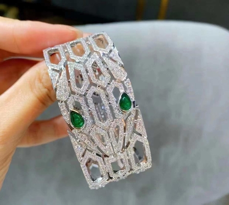 Inspired Bvlgari Serpenti Bracelet 18kt White Gold Pave Diamond With Emerald