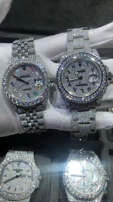 Stainless Steel Iced Out Hand Setting VVS Moissanite Lab Diamonds Watch Luxury