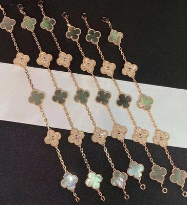 18k Pink Gold VCA Vintage Alhambra Bracelet 5 Motifs Gray Mother-Of-Pearl & Diamond  Jewelry