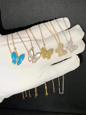 Luxury Custom Brand Butterfly Necklace 42cm Length Pure 18K White Gold Stones