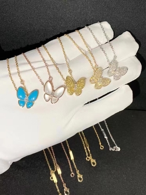Luxury Custom Brand Butterfly Necklace 42cm Length Pure 18K White Gold Stones