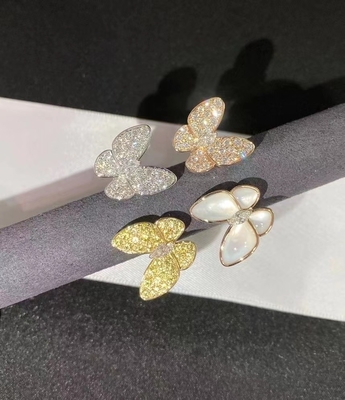 Pure 18K Custom Brand Two Butterfly Ring 42 - 62 Size DEF Diamond Color