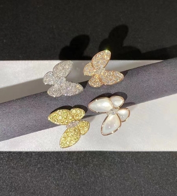 Pure 18K Custom Brand Two Butterfly Ring 42 - 62 Size DEF Diamond Color